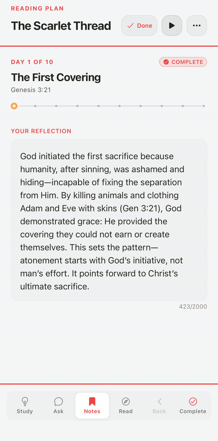 The Scarlet Thread, Day 1 of 10 — The First Covering reflection